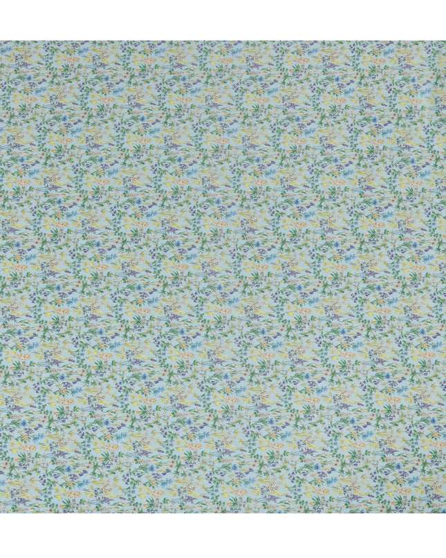 Sky Blue Floral Cotton Lawn Digital Print Fabric - 110 cm Width-D21216