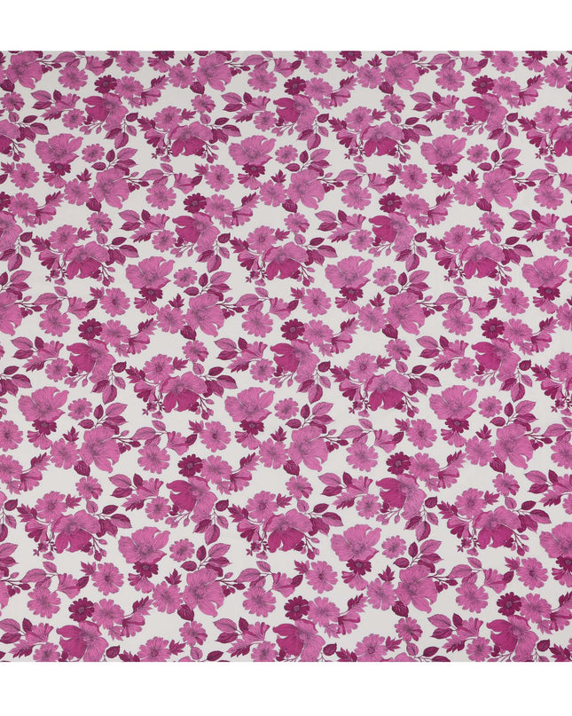 White and Pink Floral Cotton Lawn Digital Print Fabric - 110 cm Width-D21218