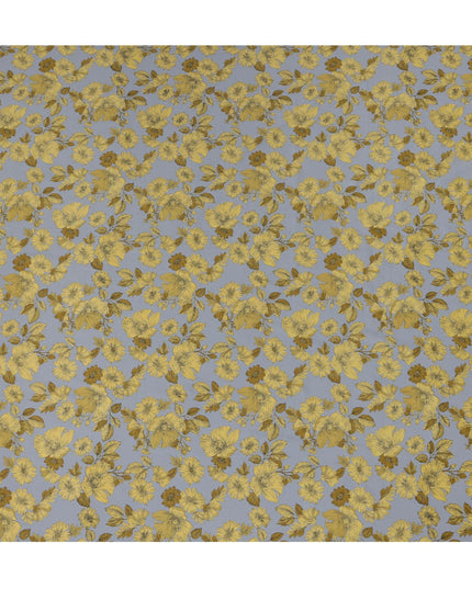 Gray and Yellow Floral Cotton Lawn Digital Print Fabric - 110 cm Width-D21219