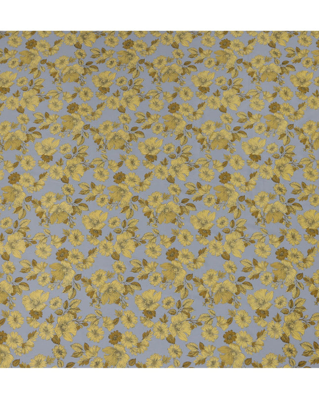 Gray and Yellow Floral Cotton Lawn Digital Print Fabric - 110 cm Width-D21219