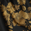 قماش قطني مطبوع رقميًا بنقشة زهور باللونين الأسود والذهبي - عرض 110 سم - D21220