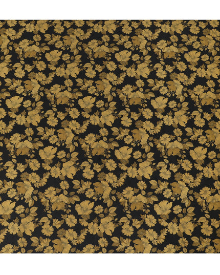 Black and Gold Floral Cotton Lawn Digital Print Fabric - 110 cm Width-D21220