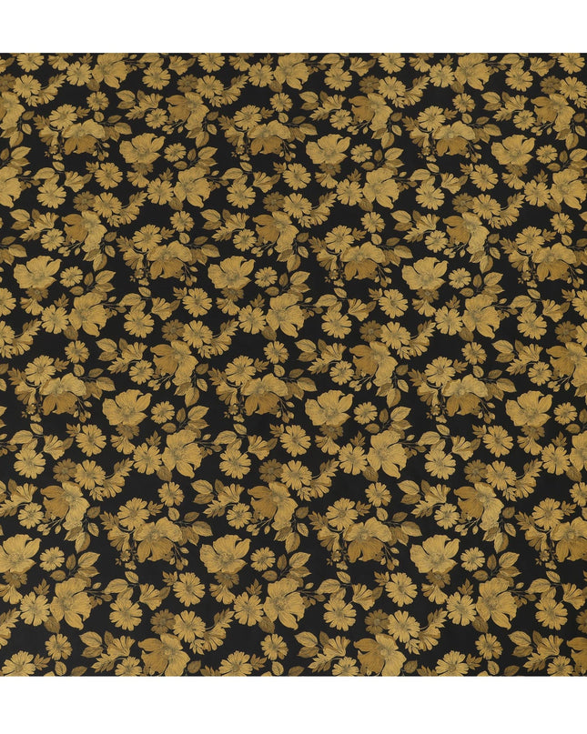 Black and Gold Floral Cotton Lawn Digital Print Fabric - 110 cm Width-D21220