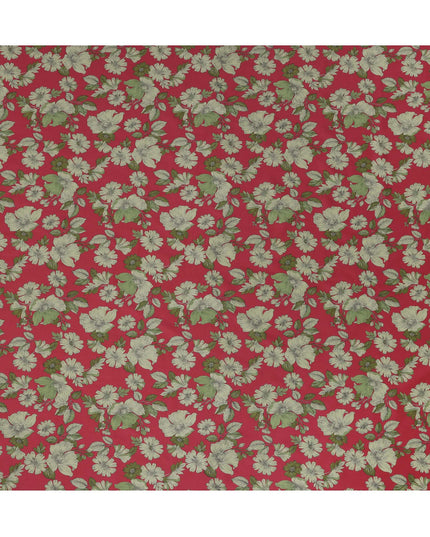 Red and Green Floral Cotton Lawn Digital Print Fabric - 110 cm Width-D21222