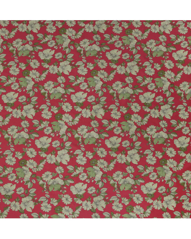 Red and Green Floral Cotton Lawn Digital Print Fabric - 110 cm Width-D21222