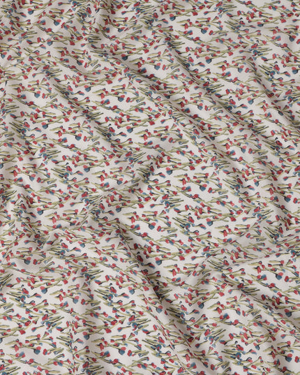 White and Multicolor Floral Cotton Lawn Digital Print Fabric - 110 cm Width-D21225