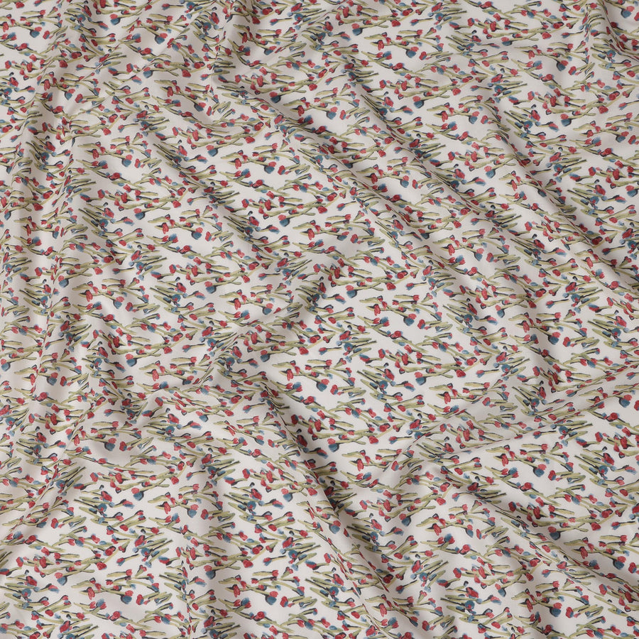 قماش قطني مطبوع رقميًا بنقشة زهور باللون الأبيض ومتعدد الألوان - عرض 110 سم - D21225