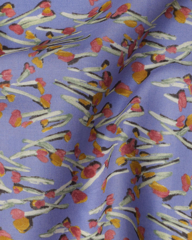 Lavender and Multicolor Floral Cotton Lawn Digital Print Fabric - 110 cm Width-D21226