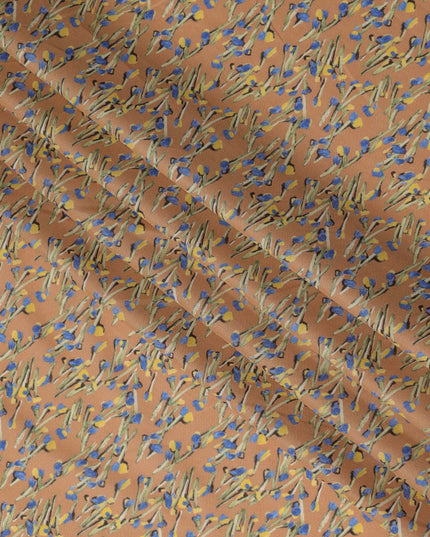 Light brown and Blue Floral Cotton Lawn Digital Print Fabric - 110 cm Width-D21227