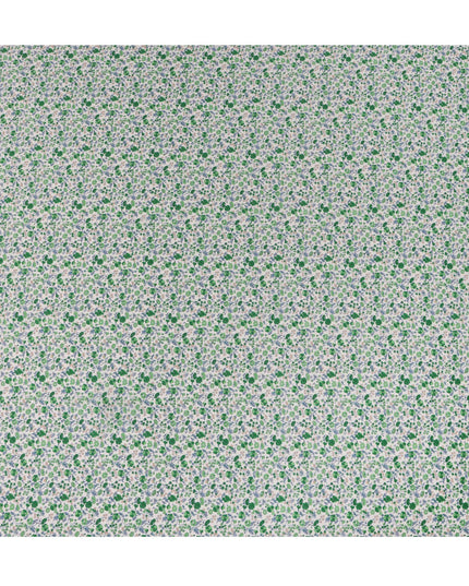 White and Green Floral Cotton Lawn Digital Print Fabric - 110 cm Width-D21228