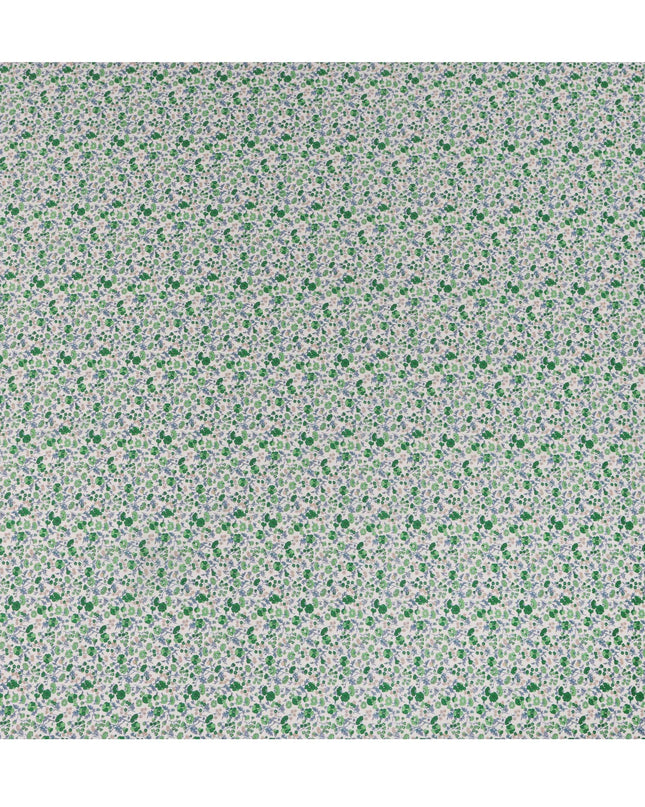 White and Green Floral Cotton Lawn Digital Print Fabric - 110 cm Width-D21228