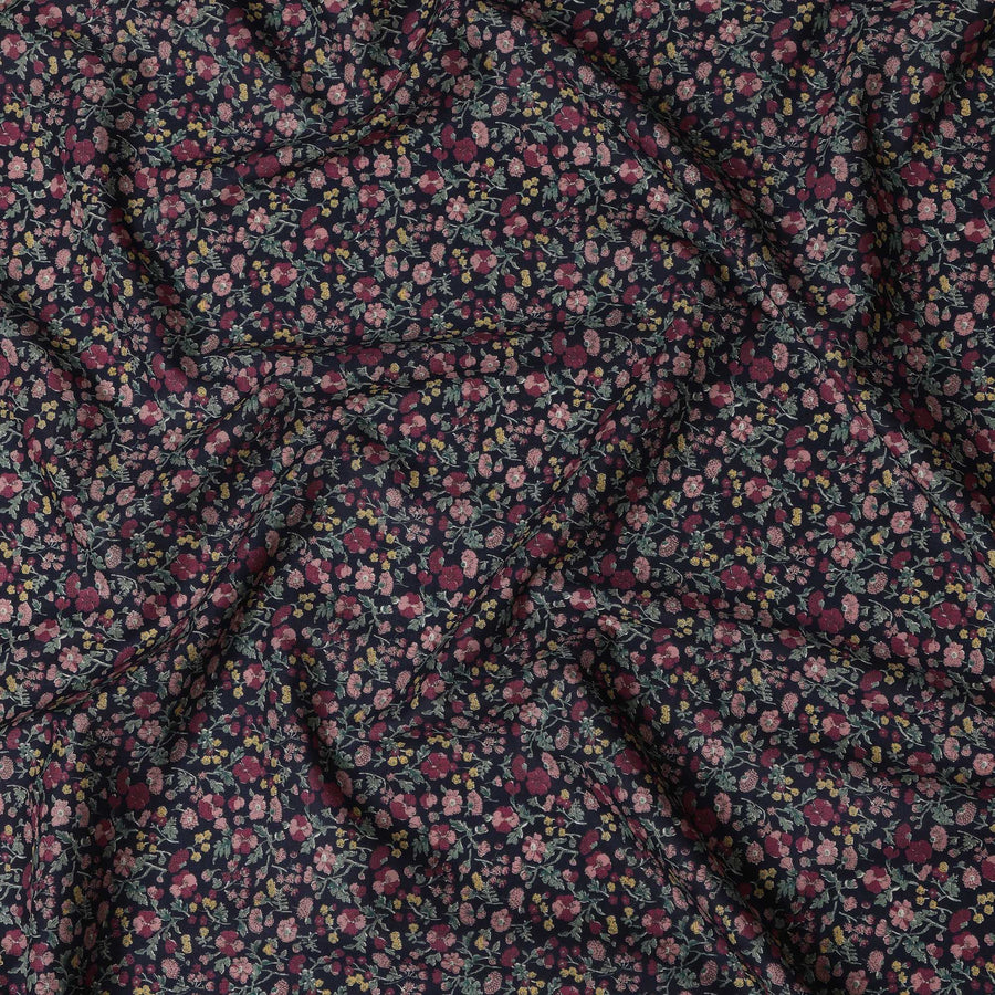 Navy and Pink Floral Cotton Lawn Digital Print Fabric - 110 cm Width-D21229 - Regal Fabrics