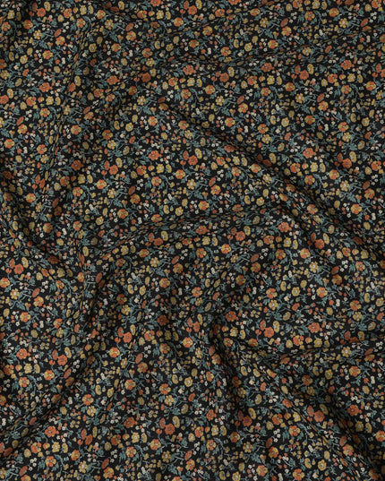 Black and Orange Floral Cotton Lawn Digital Print Fabric - 110 cm Width-D21230