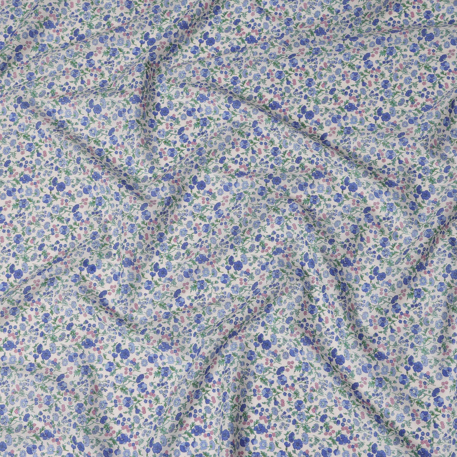 قماش قطني مطبوع رقميًا بنقشة زهور باللونين الأبيض والأزرق - عرض 110 سم - D21231