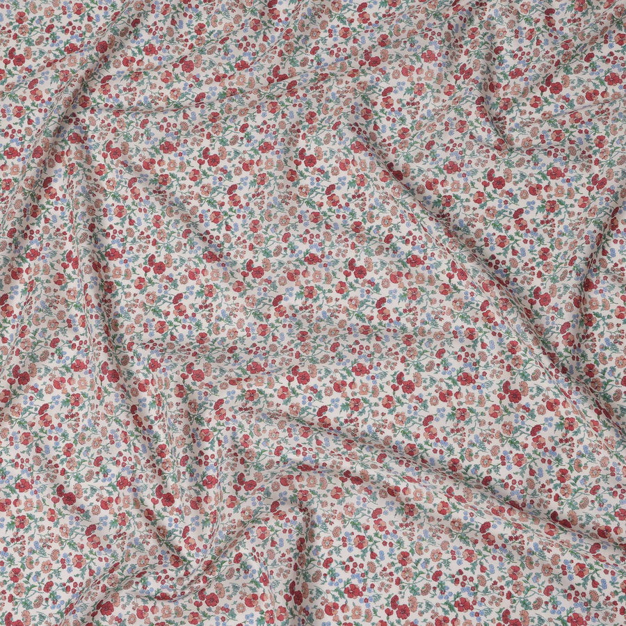 White and Red Floral Cotton Lawn Digital Print Fabric - 110 cm Width-D21232
