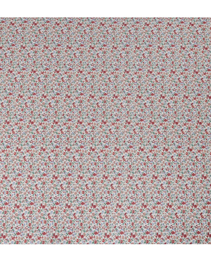 White and Red Floral Cotton Lawn Digital Print Fabric - 110 cm Width-D21232