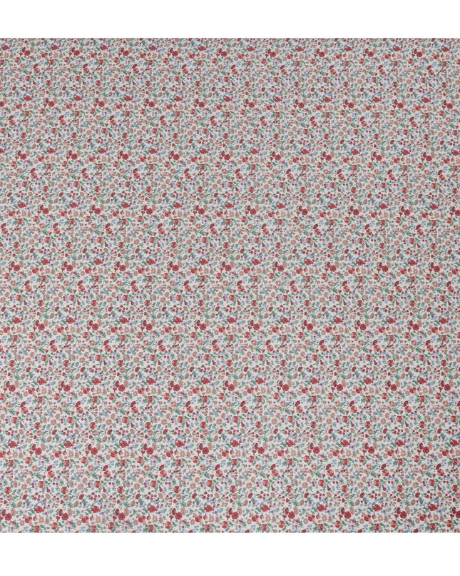 White and Red Floral Cotton Lawn Digital Print Fabric - 110 cm Width-D21232