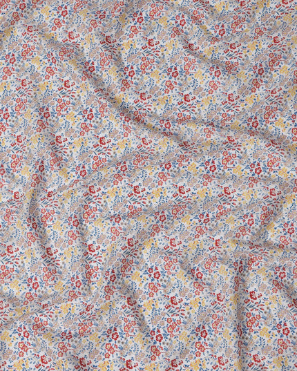 White and Red Floral Cotton Lawn Digital Print Fabric - 110 cm Width-D21234