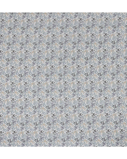 White and Blue Floral Cotton Lawn Digital Print Fabric - 110 cm Width-D21237