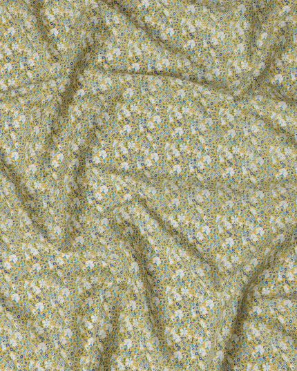 Yellow and White Floral Cotton Lawn Digital Print Fabric - 110 cm Width-D21242