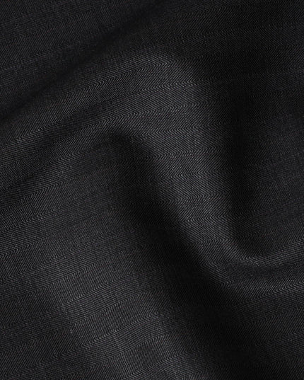 Dark Grey with Herringbone Pattern English Super 120's All Wool Suiting Fabric, 3.75 Meters, Width 150 cm-D21358