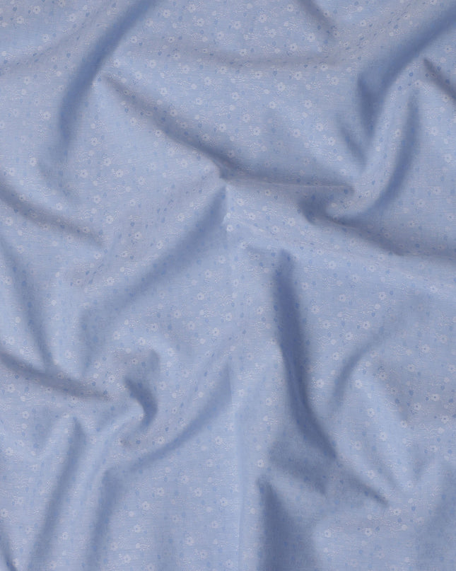 Light Blue Premium 100% Cotton Shirting Fabric with Floral Jacquard Design, 140 cm Wide-D21422