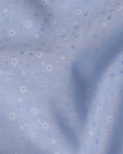 Light Blue Premium 100% Cotton Shirting Fabric with Floral Jacquard Design, 140 cm Wide-D21422