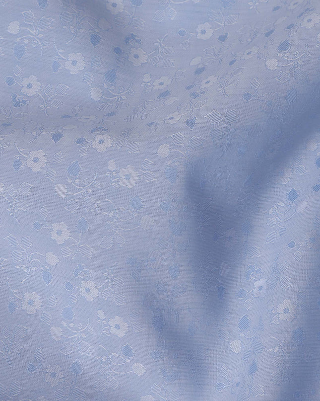 Light Blue Premium 100% Cotton Shirting Fabric with Floral Jacquard Design, 140 cm Wide-D21422