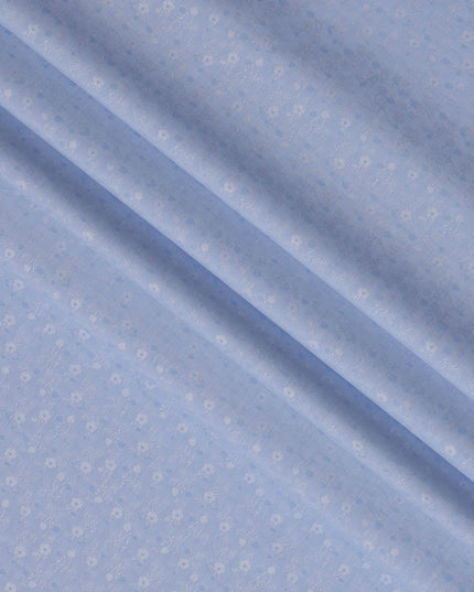 Light Blue Premium 100% Cotton Shirting Fabric with Floral Jacquard Design, 140 cm Wide-D21422