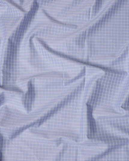 Light Blue Premium 100% Cotton Shirting Fabric with Windowpane Check Pattern, 140 cm Wide-D21424