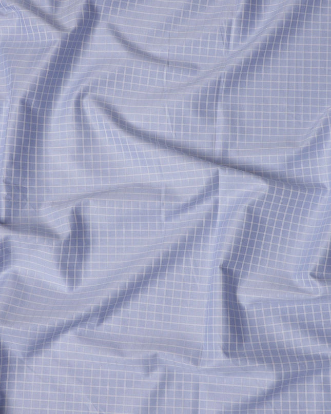 Light Blue Premium 100% Cotton Shirting Fabric with Windowpane Check Pattern, 140 cm Wide-D21424