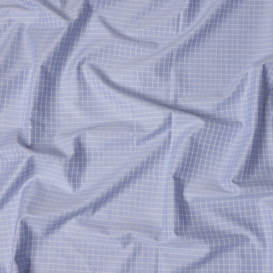 Light Blue Premium 100% Cotton Italian shirting Fabric with Windowpane Check Pattern, 140 cm Wide-D21424