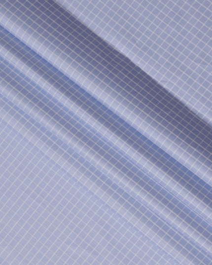 Light Blue Premium 100% Cotton Shirting Fabric with Windowpane Check Pattern, 140 cm Wide-D21424