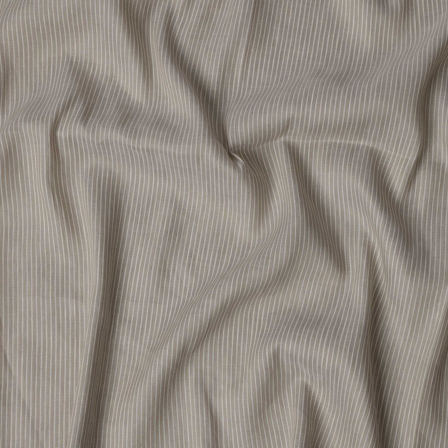 قماش كتان إيطالي نقي فاخر باللون البيج بتصميم مخطط، عرض 140 سم - D21432