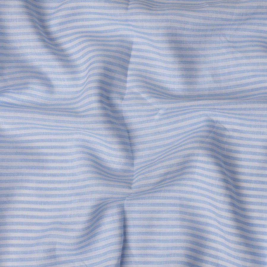 قماش كتان إيطالي فاخر مخطط باللونين الأزرق الفاتح والأبيض، عرض 140 سم - D21433