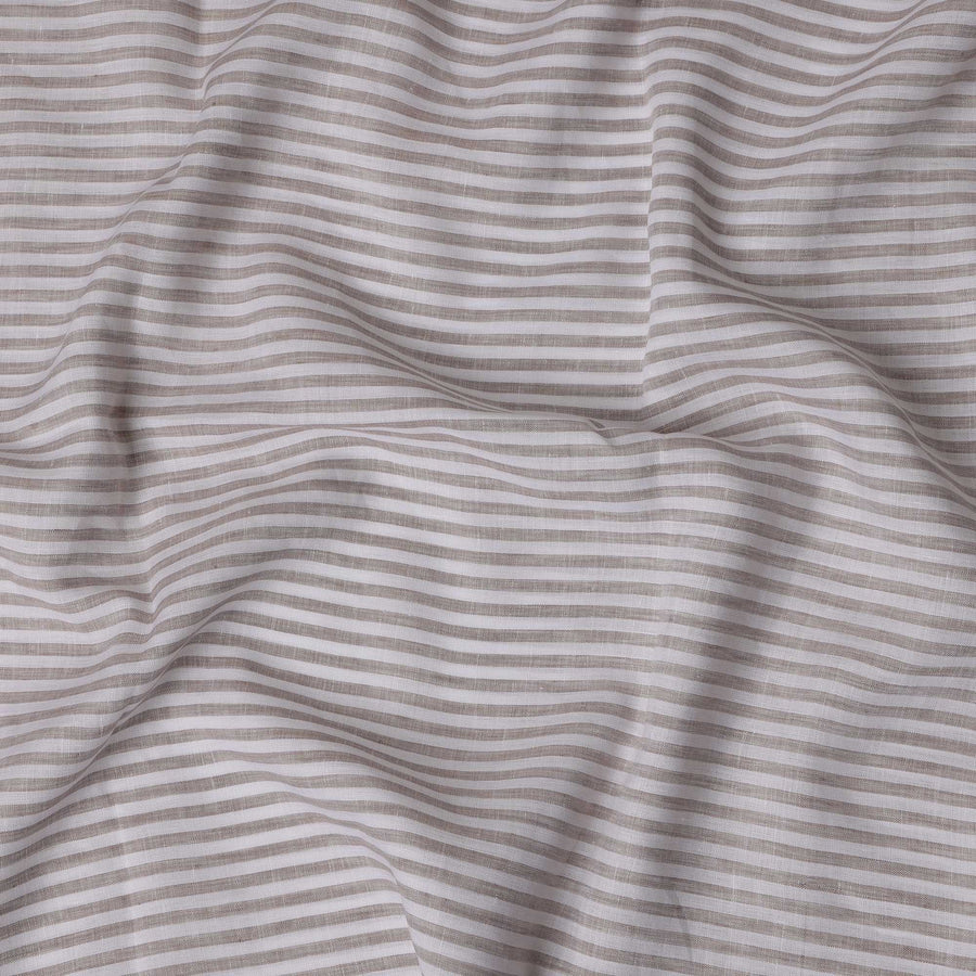 قماش كتان إيطالي نقي فاخر مخطط باللونين البني والأبيض، عرض 140 سم - D21434