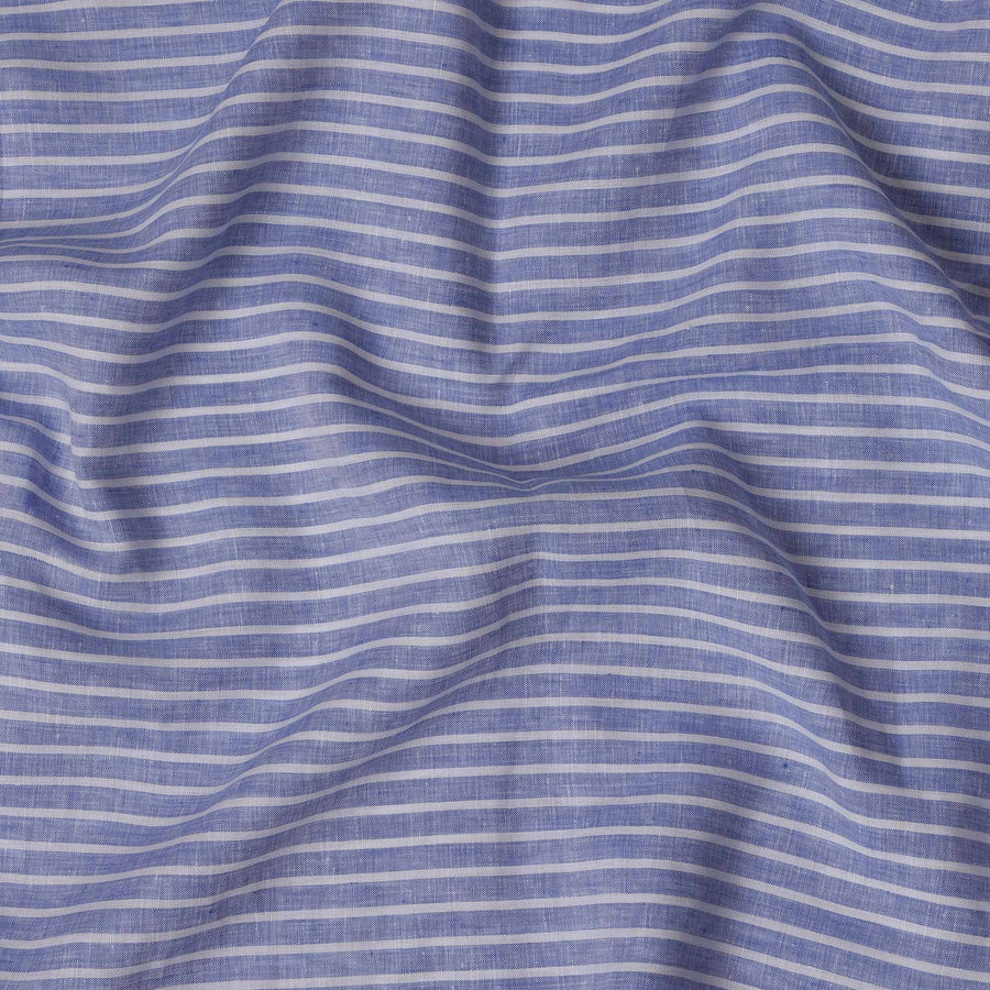 Blue and White Striped Premium Pure Italian Linen Fabric, 140 cm Wide-D21435