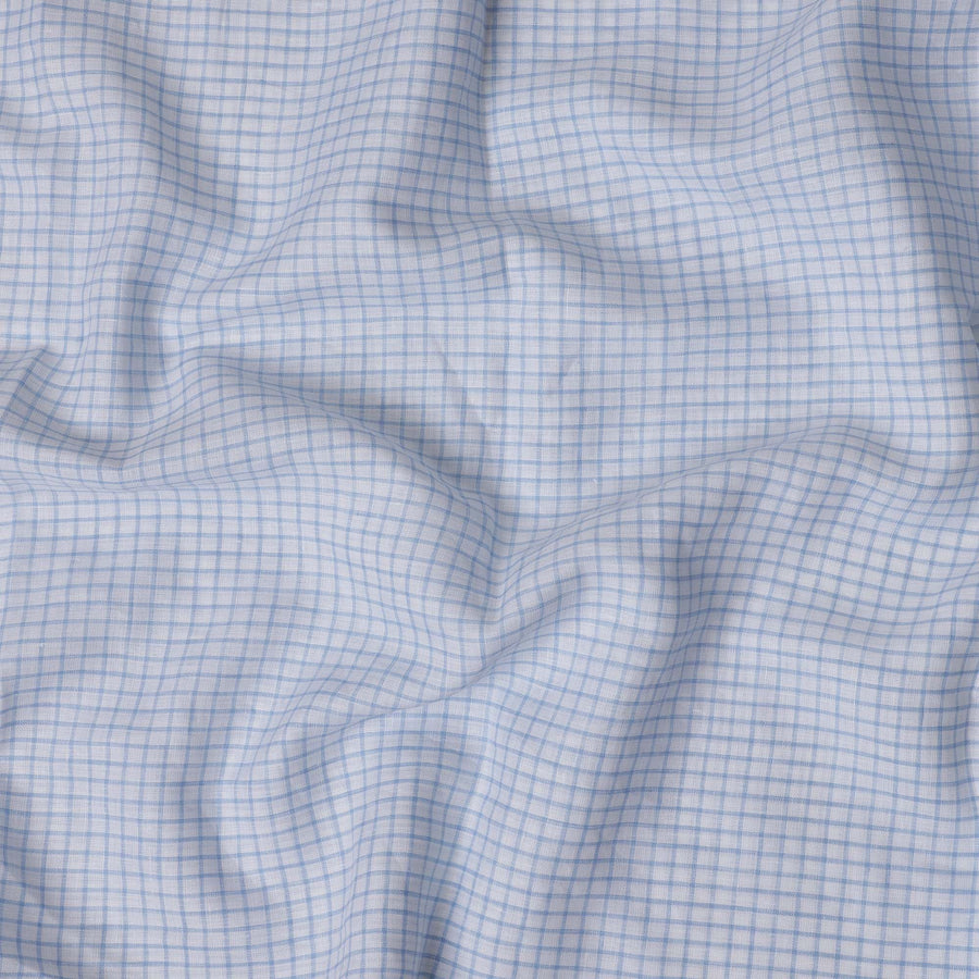 قماش كتان نقي فاخر منقوش باللونين الأبيض والأزرق الفاتح، عرض 140 سم - D21439