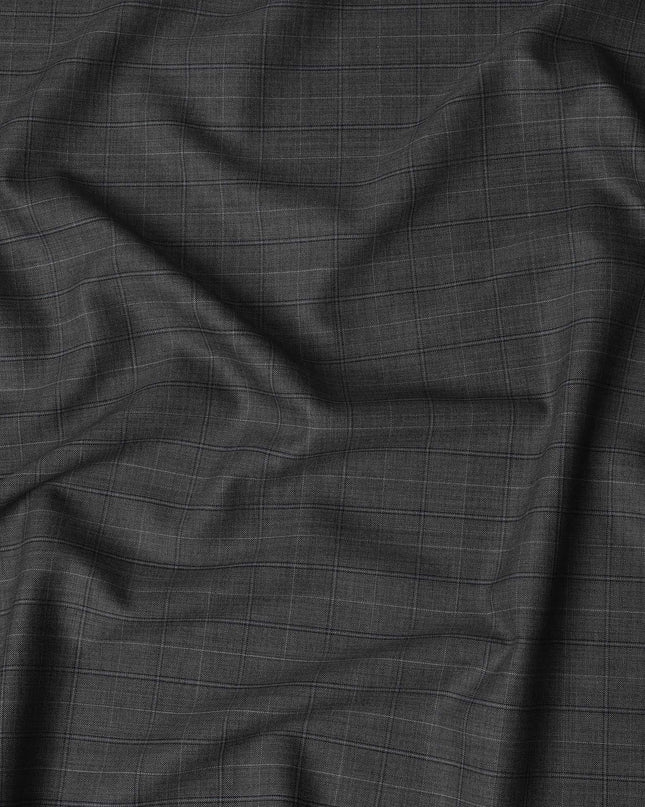 Dark Charcoal Checkered Premium Super 100's SCABAL English All Wool Suiting Fabric, Width 150 Cms, 3.65 Mtrs, United Kingdom-D21448