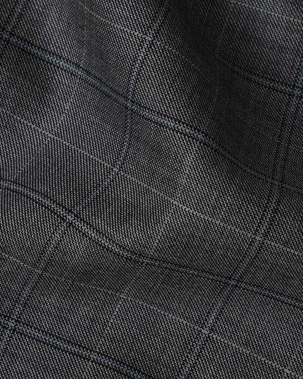 Dark Charcoal Checkered Premium Super 100's SCABAL English All Wool Suiting Fabric, Width 150 Cms, 3.65 Mtrs, United Kingdom-D21448