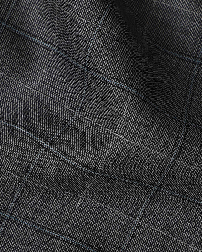 Dark Charcoal Checkered Premium Super 100's SCABAL English All Wool Suiting Fabric, Width 150 Cms, 3.65 Mtrs, United Kingdom-D21448