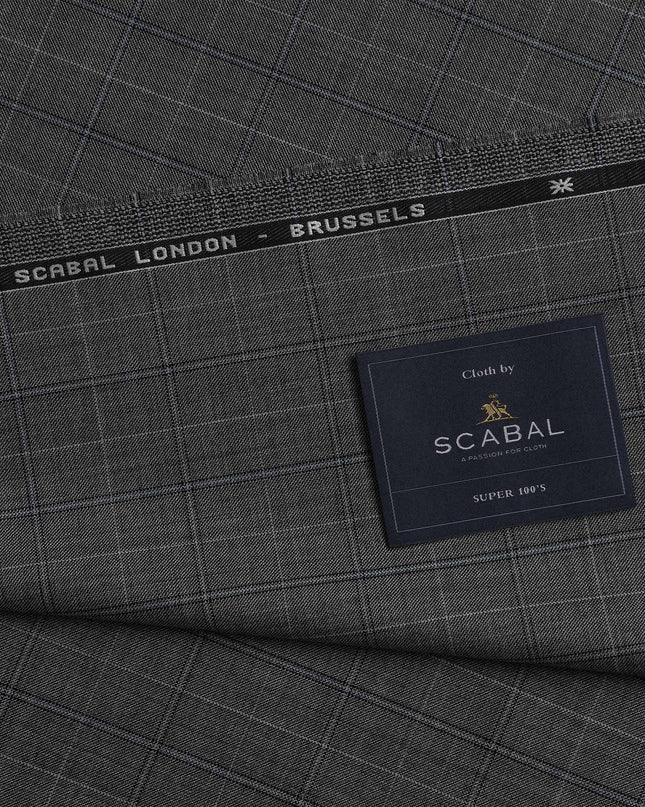 Dark Charcoal Checkered Premium Super 100's SCABAL English All Wool Suiting Fabric, Width 150 Cms, 3.65 Mtrs, United Kingdom-D21448