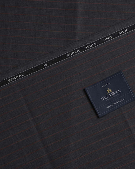 Blue with Subtle Red Stripes Premium Super 150's SCABAL English All Wool Suiting Fabric, Width 150 Cms, 3.65 Mtrs, United Kingdom-D21453