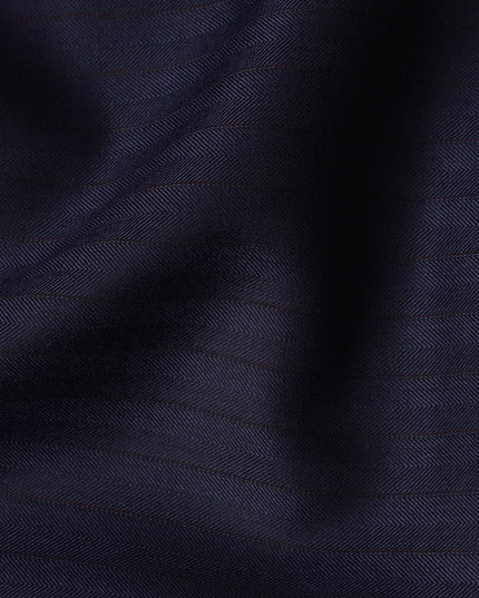 Navy Blue Herringbone Premium Super 150's SCABAL English All Wool Suiting Fabric, Width 150 Cms, 3.65 Mtrs, United Kingdom-D21454