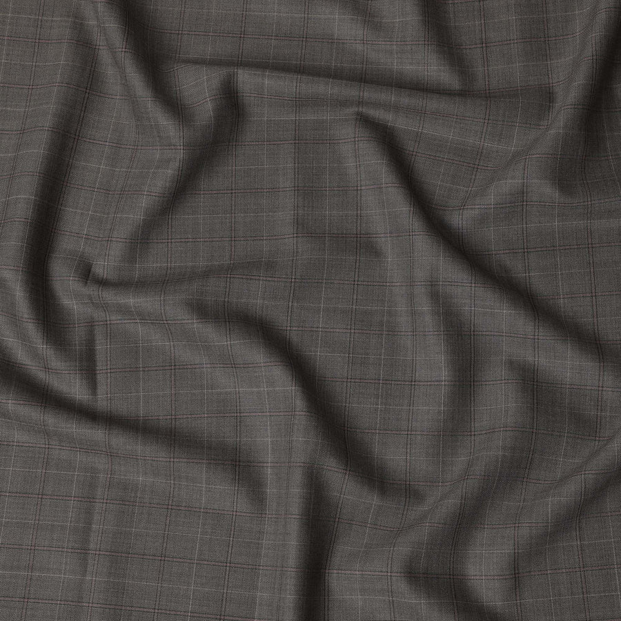 Light Brown with Pink Checks Premium Super 100's SCABAL English All Wool Suiting Fabric, Width 150 Cms, 3.65 Mtrs, United Kingdom-D21456