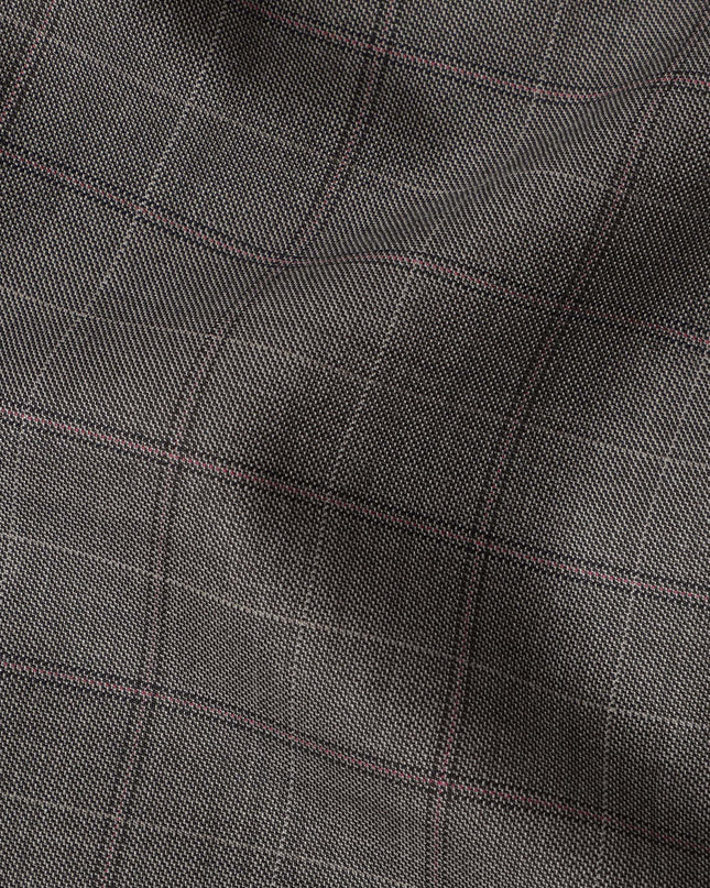 Light Brown with Pink Checks Premium Super 100's SCABAL English All Wool Suiting Fabric, Width 150 Cms, 3.65 Mtrs, United Kingdom-D21456