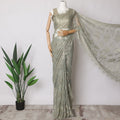 Mint green, Gold Premium French Metallic Chantilly Saree Lace Fabric, 5.5 MetersX110 Cms-D21499