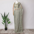 Mint green, Gold Premium French Metallic Chantilly Saree Lace Fabric, 5.5 MetersX110 Cms-D21499