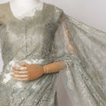Mint green, Gold Premium French Metallic Chantilly Saree Lace Fabric, 5.5 MetersX110 Cms-D21499