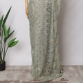 Mint green, Gold Premium French Metallic Chantilly Saree Lace Fabric, 5.5 MetersX110 Cms-D21499